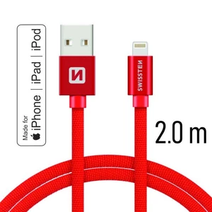 Datový kabel Swissten Textile USB Lightning MFi 2,0 M , red
