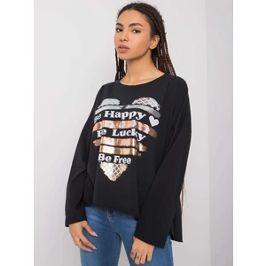 Black cotton blouse with a print