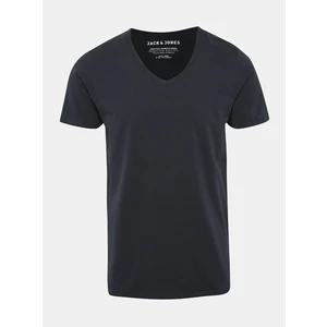 Dark Blue Basic T-Shirt with Clamshell Neckline Jack & Jones Basic - Men