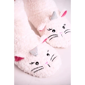 Children's sheepskin padded slippers Kitten Ecru