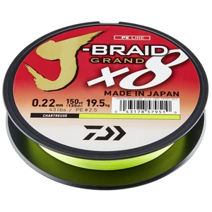 Daiwa splietaná šnúra j-braid grand x8e žltá 135 m - 0,13 mm 8.5 kg