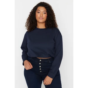 Trendyol Curve Navy Blue Elasticated Slim Crop Knitted Sweatshirt