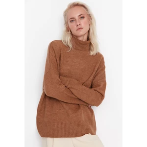 Trendyol Light Brown Wide Fit, Soft Textured Standing Collar Knitwear Sweater