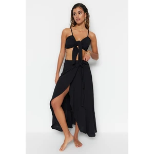 Trendyol Black Woven Slit Blouse and Skirt Set