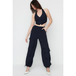 Trendyol X Sagaza Studio Navy Blue Striped Cargo Pants With Pocket Detail