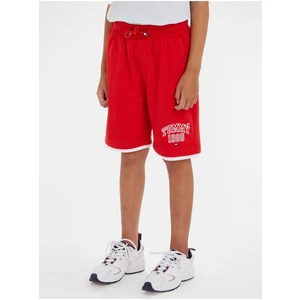 Červené klučičí kraťasy Tommy Hilfiger Tommy Varsity Sweatshorts - Kluci