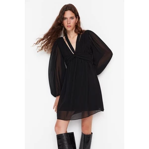 Trendyol Limited Edition Black Mini Chiffon Woven Collar Dress