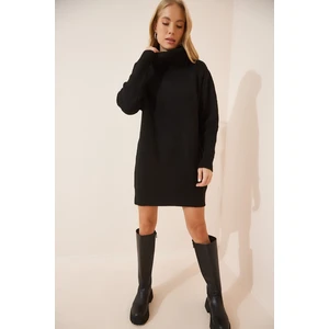 Happiness İstanbul Women's Black Turtleneck Mini Knitwear Dress