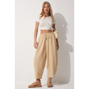 Happiness İstanbul Women's Vibrant Cream Pocket Linen Viscose Baggy Pants