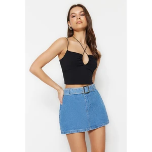 Trendyol Blue Belt Mini Denim Skirt