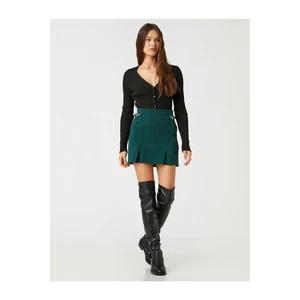 Koton Mini Skirt Pleated, Patterned with Buckle Detail on the Sides.