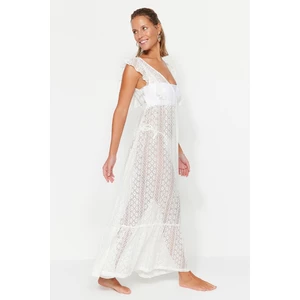 Trendyol White Maxi Woven Ruffled Beach Dress