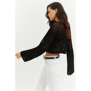 Cool & Sexy Women's Black Spanish Sleeves Openwork Knitwear Short Blouse