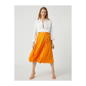 Koton Pleated Midi Length Skirt A-Line with Elastic Waist.