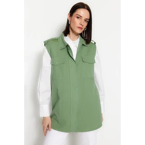 Trendyol Khaki Waist Smocking Detail Woven Gabardine Vest