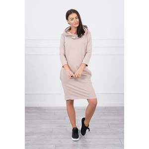 Dress with a hood and pockets beige