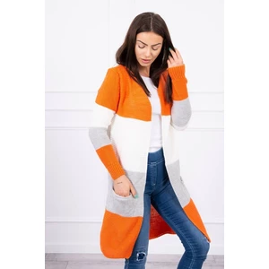 Sweater Cardigan in the straps orange+ecru