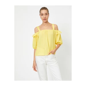 Koton Kobiet Yellow Off-the-Shoulder Bluzka z krótkim rękawem