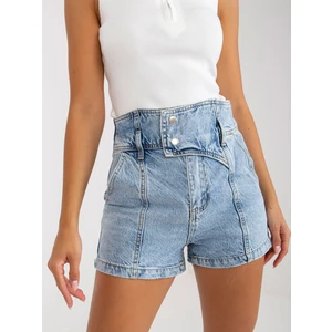 Women's blue denim shorts with high waist and faded effect