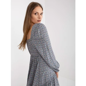 ZULUNA blue midi dress with print and long sleeves