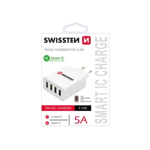 Gyorstöltő Swissten Smart IC 5A 4 USB konnektorral, fehér