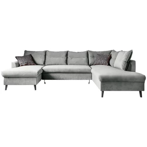 Jasnoszara aksamitna rozkładana sofa w kształcie litery "U" Miuform Stylish Stan, prawostronna