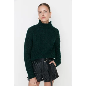 Trendyol Emerald Green Soft Textured Stand-Up Collar Knitwear Sweater
