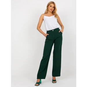 Tmavě zelené široké látkové kalhoty s kapsami