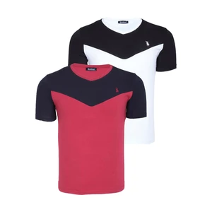 DUAL SET T8591 DEWBERRY MENS T-SHIRT-WHITE-BURGUNDY