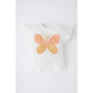 DEFACTO Baby Girls Regular Fit Crew Neck Butterfly Patterned Short Sleeved T-Shirt