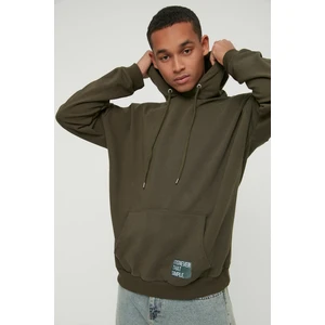 Trendyol Basic Khaki Men's Oversize/Wide Cut Hooded Cotton Sweatshirt with Labeled Fleece Inside