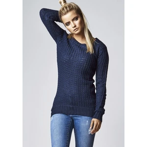 Women's sweater with a long wide neckline in a navy design