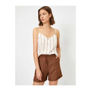 Koton Women's Brown Striped V-Neck Singlet