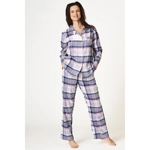 Dámské pyžamo Key LNS 445 - KEYWHITEBL/bílo-modrá kostka / XXL KEY5E011-WHITEBL