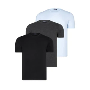 TRIPLE SET T8569 DEWBERRY BIKE COLLAR MENS T-SHIRT-BLACK-BLUE-ANTHRACITE