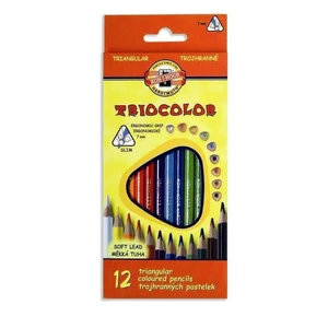 Koh-i-noor pastelky TRIOCOLOR trojhranné tenké (měkká tuha) souprava 12 ks v papírové krabičce