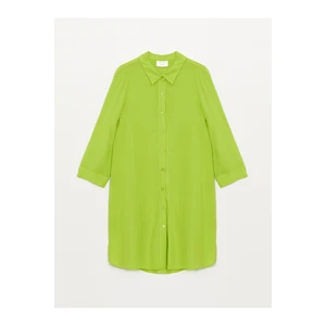 LC Waikiki Women's Beach Dress with a Shirt Collar and Long Sleeves Straight