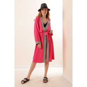 Bigdart 5865 Knitted Long Kimono with Embroidery - Fuchsia
