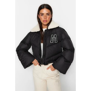 Trendyol Black Oversized Plush Collar and Patch Detail Water-Repellent Inflatable Coat