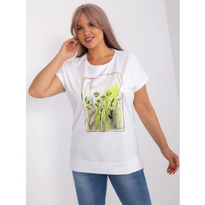 White and light green blouse plus size with print