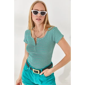 Olalook Women's Pinstripe Grass Snap-On Camisole Blouse