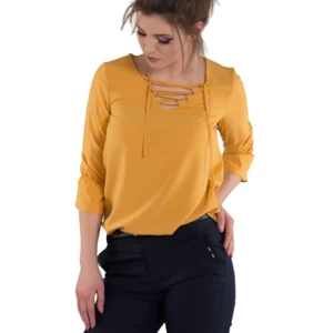 Blouse with lace-up neckline yellow
