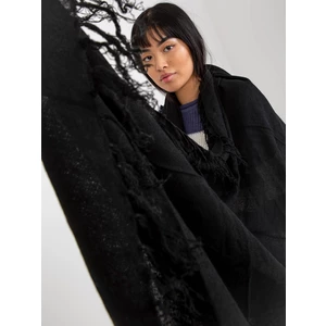 Lady's black smooth scarf with fringe