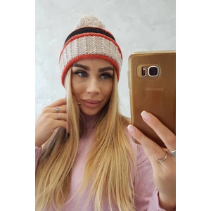 Women's Cap Kinga K297 Black + Red + Beige