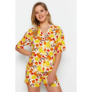 Trendyol Multicolored Fruit Printed Viscose Shirt-Shorts, Woven Pajamas Set