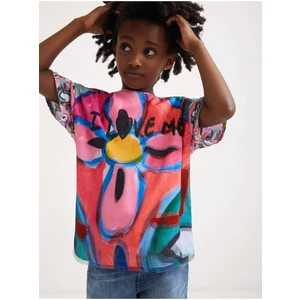 Pink Girl Patterned T-Shirt Desigual Cloe - Girls