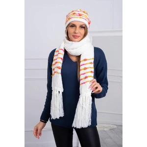 Ladies Set with Scarf Anika K304 ecru + orange