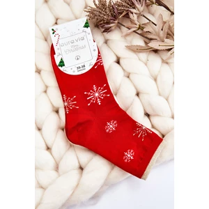 Women's socks with Christmas patterns Snowflakes red