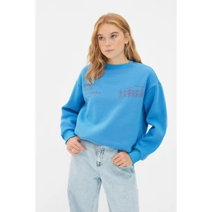 Trendyol Blue Basic Knitted Raised Sweatshirt