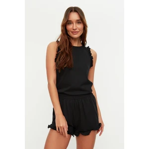 Trendyol Black Ruffle Detailed Knitted Pajamas Set